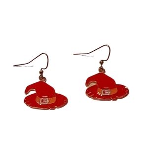 Gold Plated Orange Enamel Witch Hat Earrings